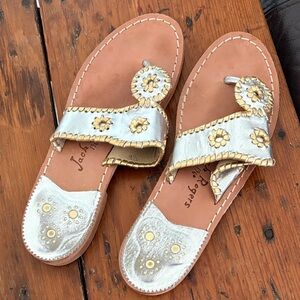 Jack Rogers Silver and Gold Floral Sandals